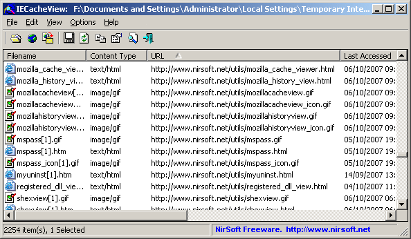 IECacheView 1.58 software screenshot