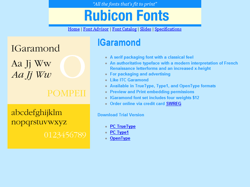 IGaramond Font Type1 2.00 software screenshot