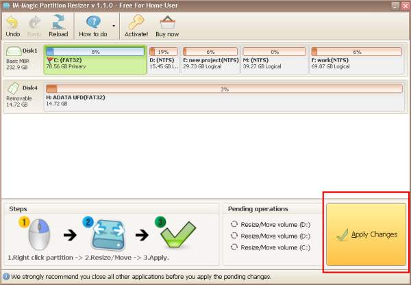 IM-Magic Partition Resizer Pro 3.2.4 software screenshot