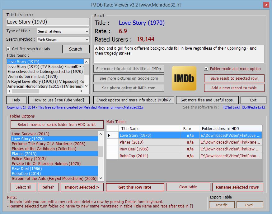 IMDb Rate Viewer 3.2 software screenshot
