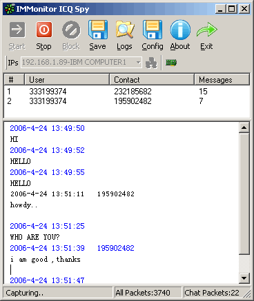 IMMonitor ICQ Spy 2.2.8 software screenshot