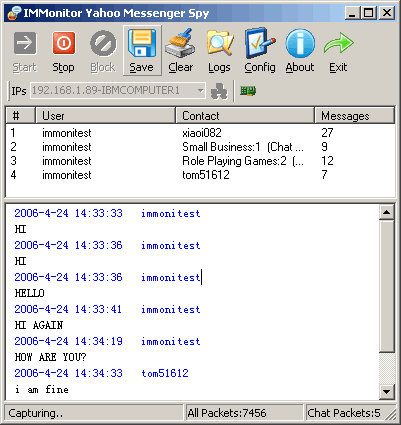 IMMonitor Yahoo Messenger Spy 2.0 software screenshot