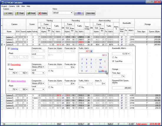 IP Camera CCTV Calculator 2.0.0.0 software screenshot