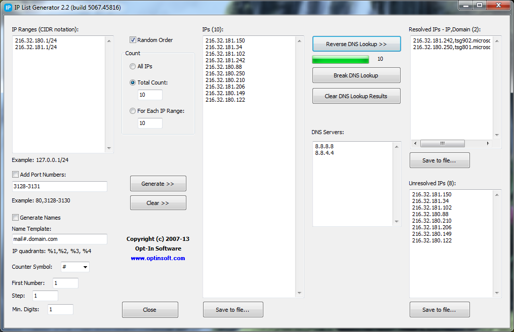 IP List Generator 2.7.6045.11864 software screenshot