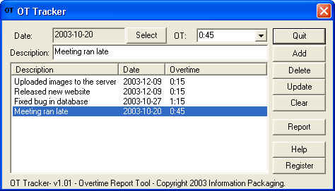 IP Overtime Tracker 1.01 software screenshot