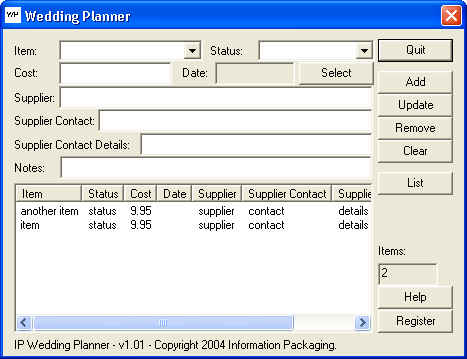 IP Wedding Planner 1.01 software screenshot