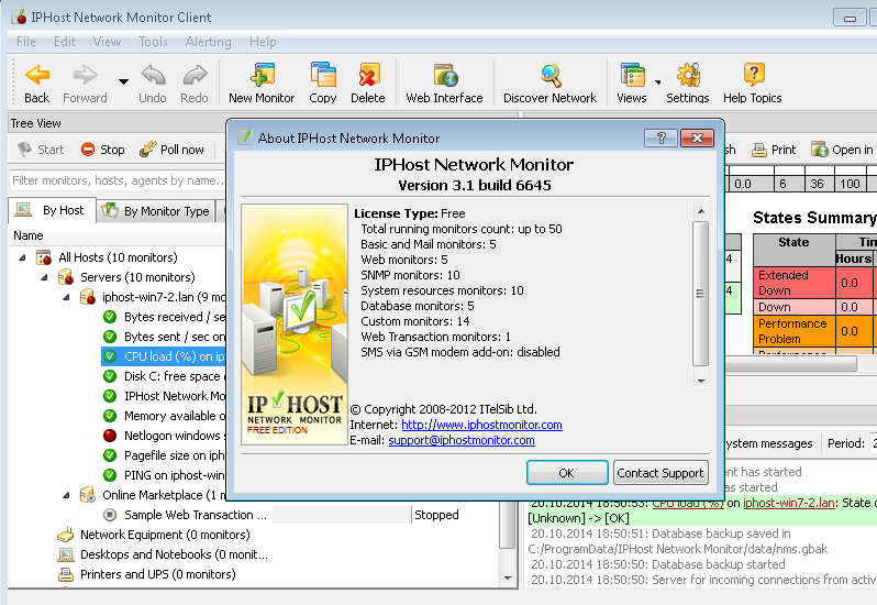 IPHost Network Monitor Free Edition 5.0.11530 software screenshot