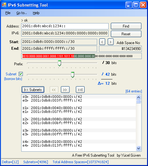 IPv6 Subnet Calculator / Tool 3.5.0.0 software screenshot