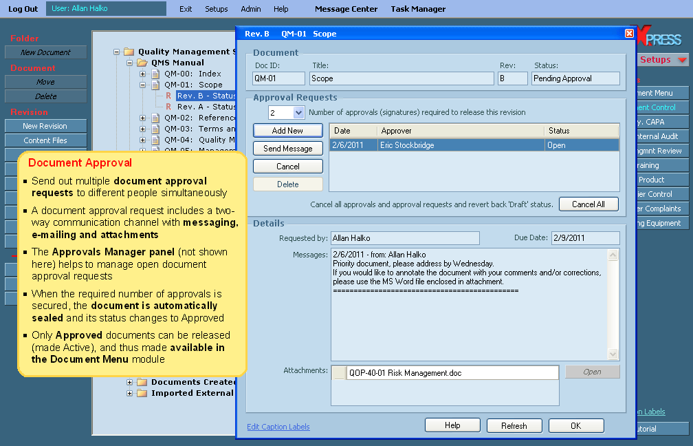 ISOXpress ISO 13485 Standard 5.1.1.2 software screenshot