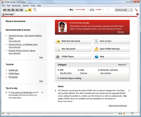 IVONA Reader  1.1.3 software screenshot