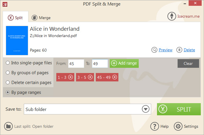 IceCream PDF Split & Merge 3.39 software screenshot