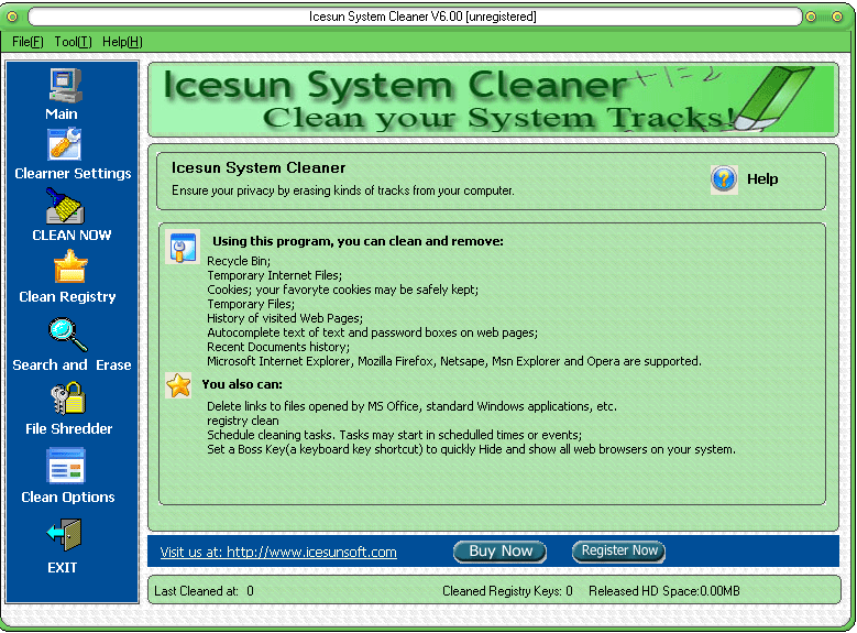 Icesun System Cleaner 6.00 software screenshot