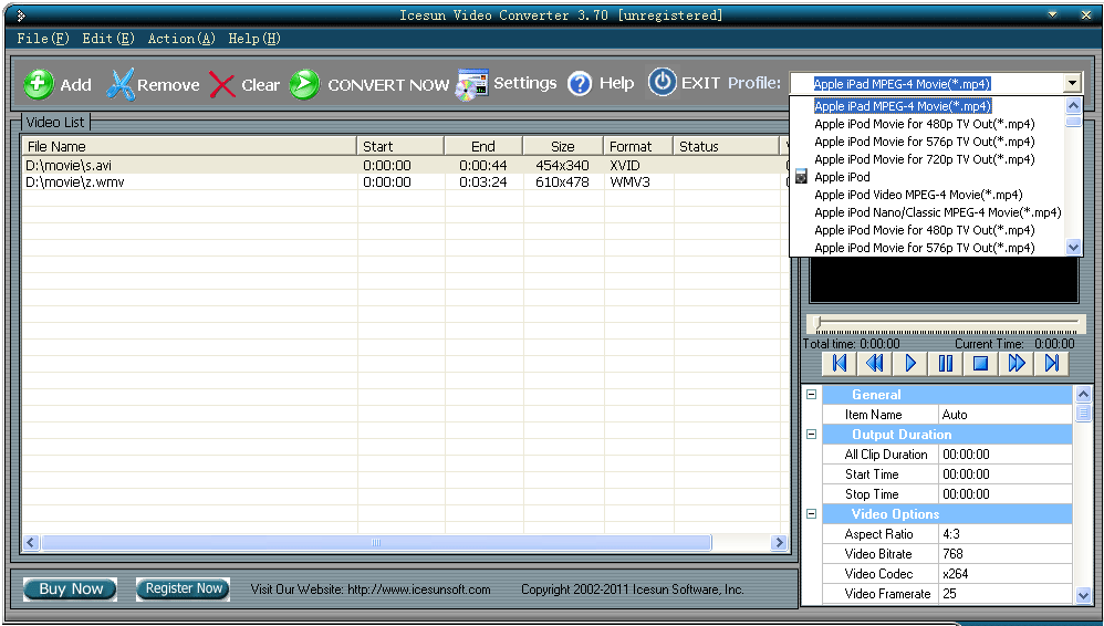 Icesun Video Converter 3.70 software screenshot