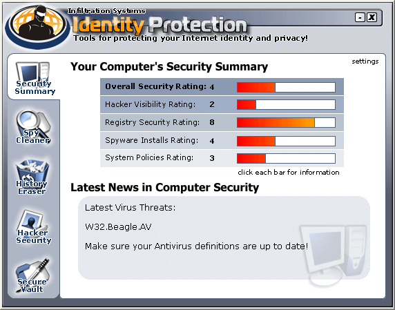 Identity Protection 1.5 software screenshot