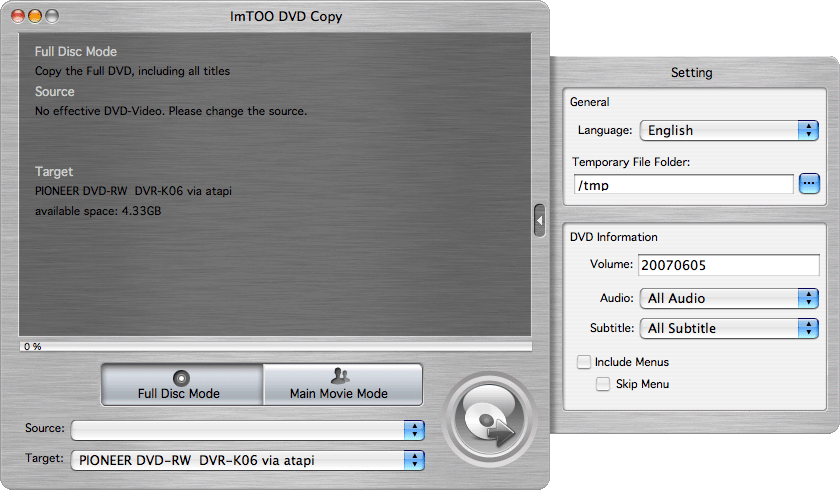 ImTOO DVD Copy for MAC 1.5.38.0409 software screenshot