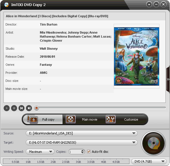 ImTOO DVD Copy 2.0.1.0831 software screenshot