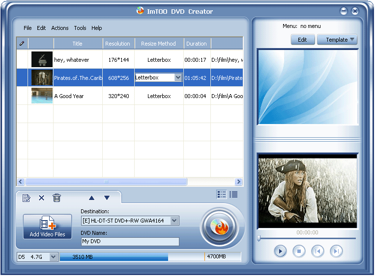 ImTOO DVD Creator 3.039 software screenshot
