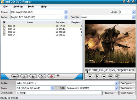 ImTOO DVD Ripper Build 2502 2.0 software screenshot