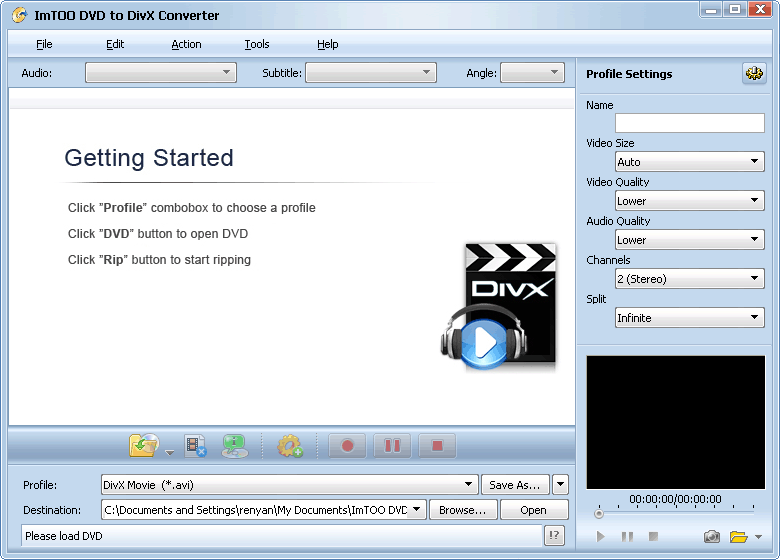 ImTOO DVD to DivX Converter 5.0.45 software screenshot