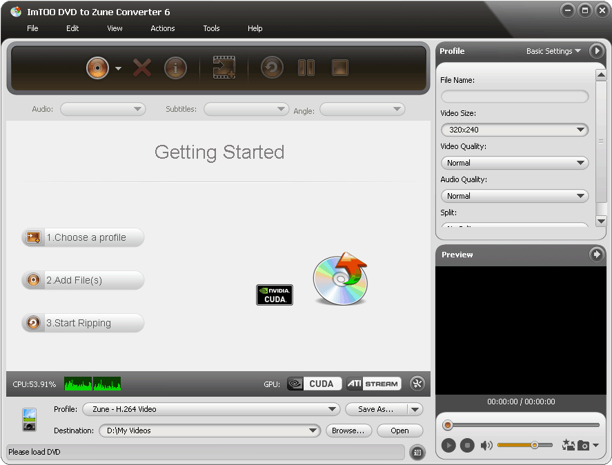ImTOO DVD to Zune Converter 6.5.1.0314 software screenshot