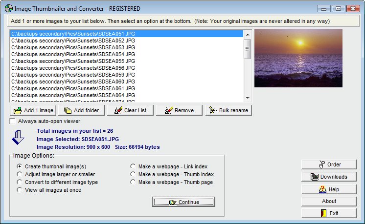Image Thumbnailer and Converter 2.36g software screenshot