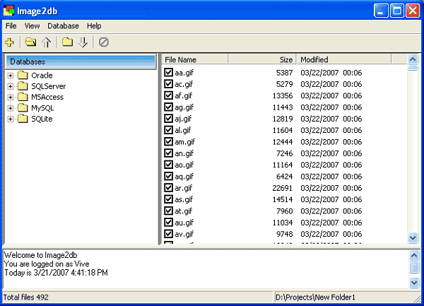 Image2db 2.3 software screenshot