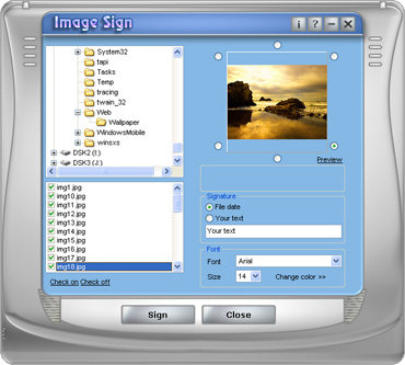 ImageSign 1.1 software screenshot