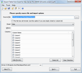 Import Table from Excel for Oracle 1.08.00 software screenshot