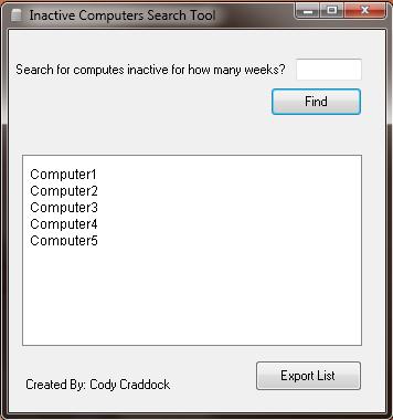Inactive Computer Search Tool 1.0.0.0 software screenshot