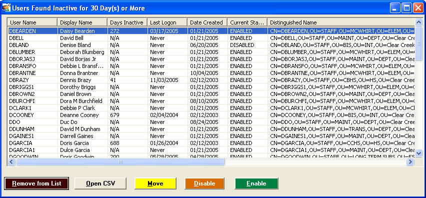 Inactive Users for Active Directory 1.4 software screenshot