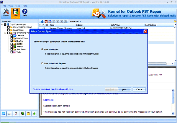 Inbox Repair 10.10.01 software screenshot