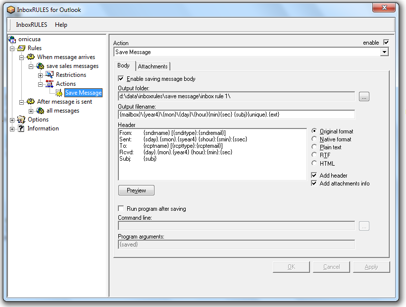 InboxRULES for Outlook 2.61 software screenshot