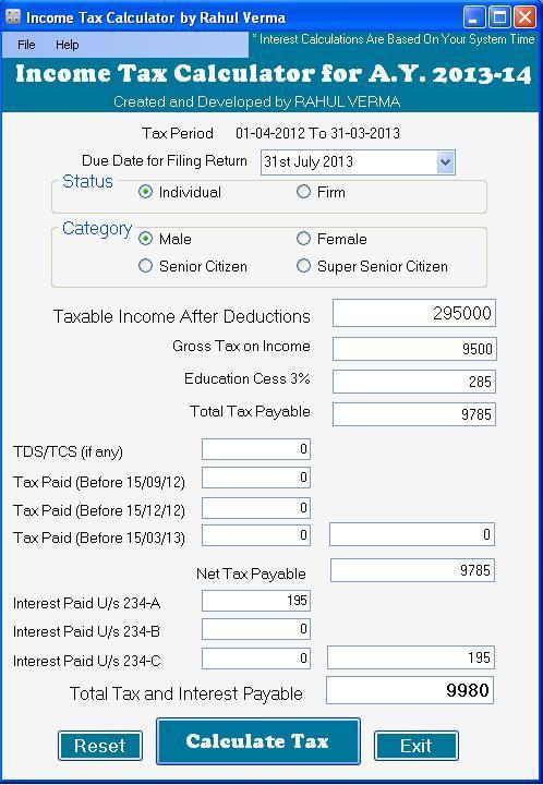 Income Tax Calculator 2013-14 0.0.0.0 software screenshot