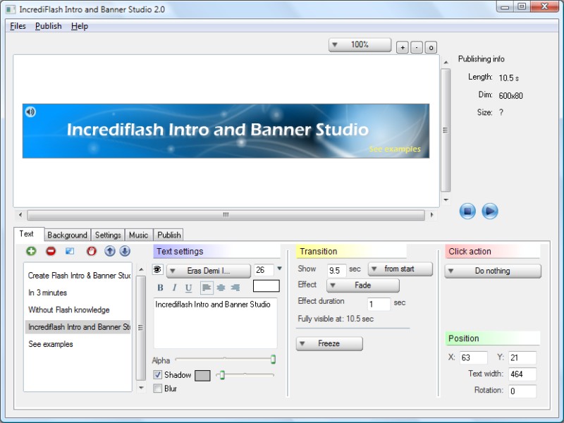 IncrediFlash Intro and Banner Studio 2.03 software screenshot