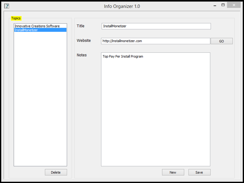 Info Organizer 1.6 software screenshot
