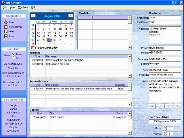 InfoManager 1.0 software screenshot