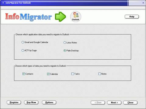 InfoMigrator for Outlook 2.0.2.1211 software screenshot