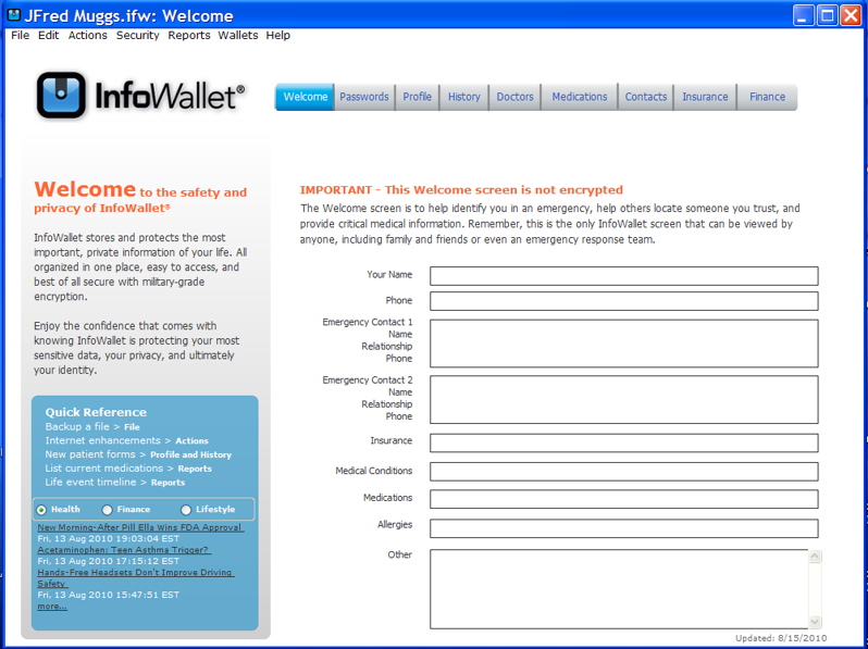 InfoWallet 1.3.24 software screenshot