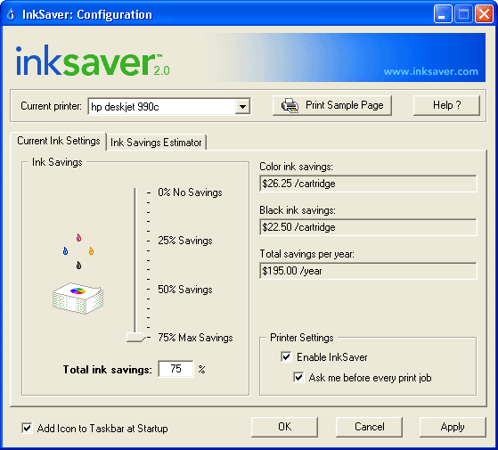 InkSaver 2.0 software screenshot