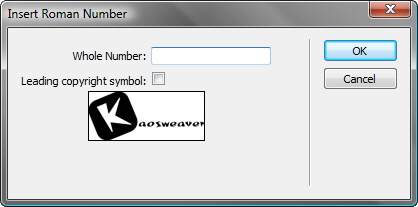 Insert Roman Number for Dreamweaver 1.0.1 software screenshot