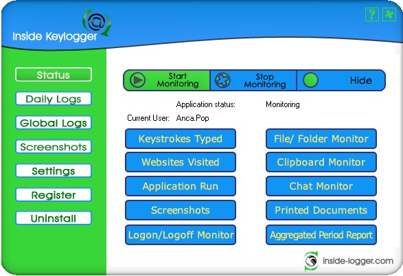 Inside Keylogger 4.1 software screenshot