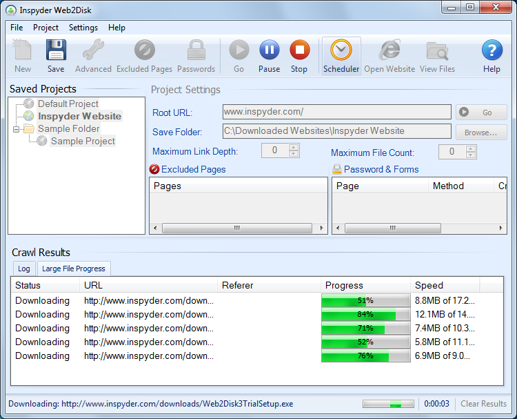 Inspyder Web2Disk 5.0.1.8635 software screenshot
