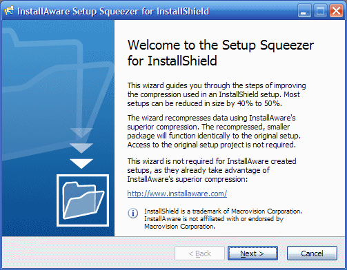 InstallAware Setup Squeezer for InstallShield 1.0 software screenshot