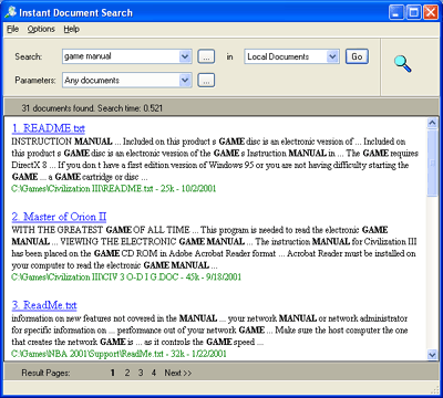 Instant Document Search 1.12 software screenshot
