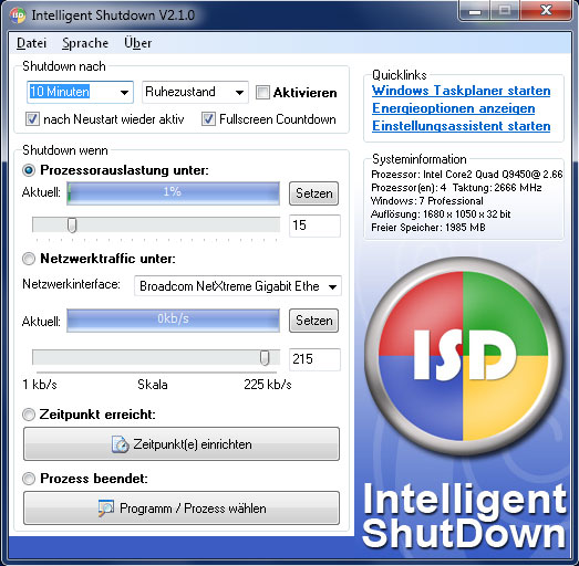 Intelligent Shutdown 3.3.1 software screenshot