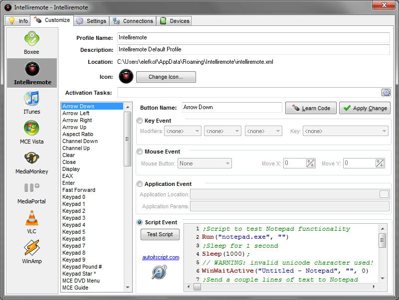Intelliremote 2.8.8.930 software screenshot