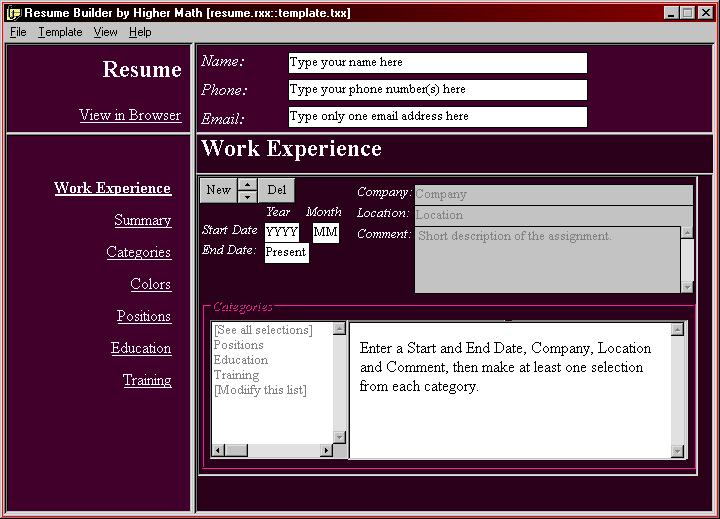 Interactive Resume Builder 2003.6 software screenshot