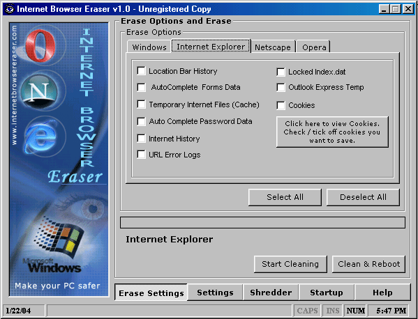 Internet Browser Eraser 1.0 software screenshot