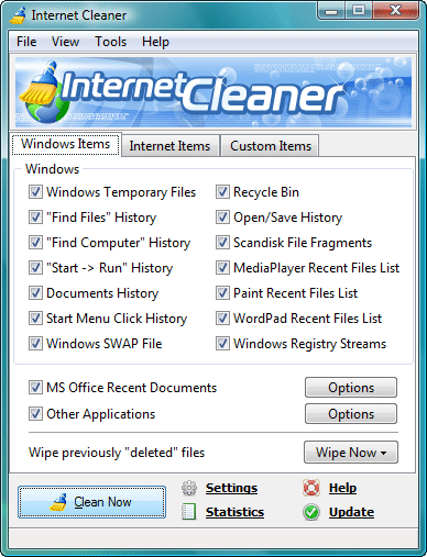 Internet Cleaner 3.7 software screenshot
