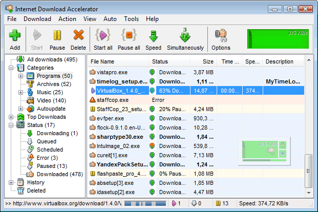 Internet Download Accelerator 6.13.1.1557 software screenshot